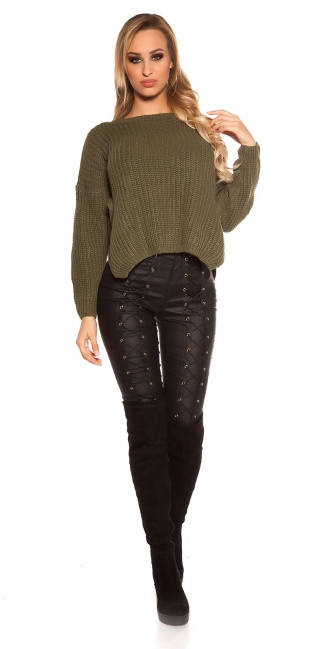 Trendy knit sweater with side- Button Green